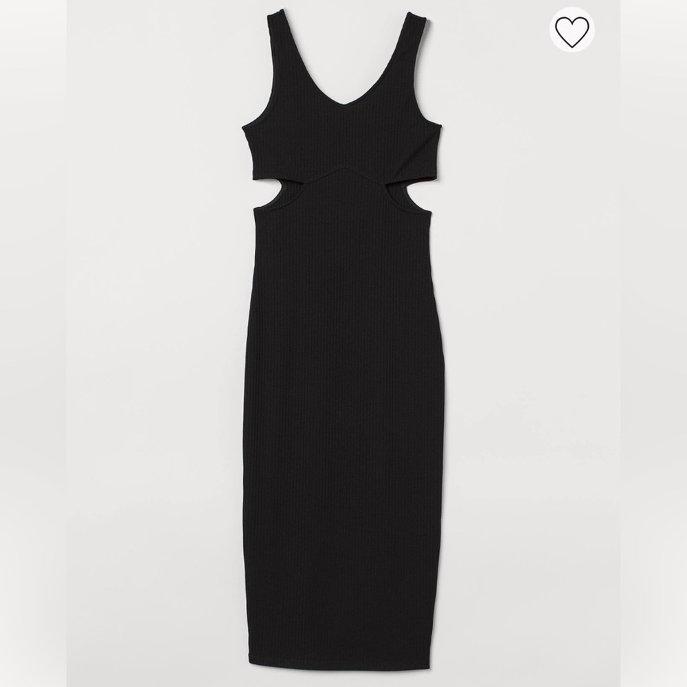 H&M Black Ribbed Bodycon Midi Dress